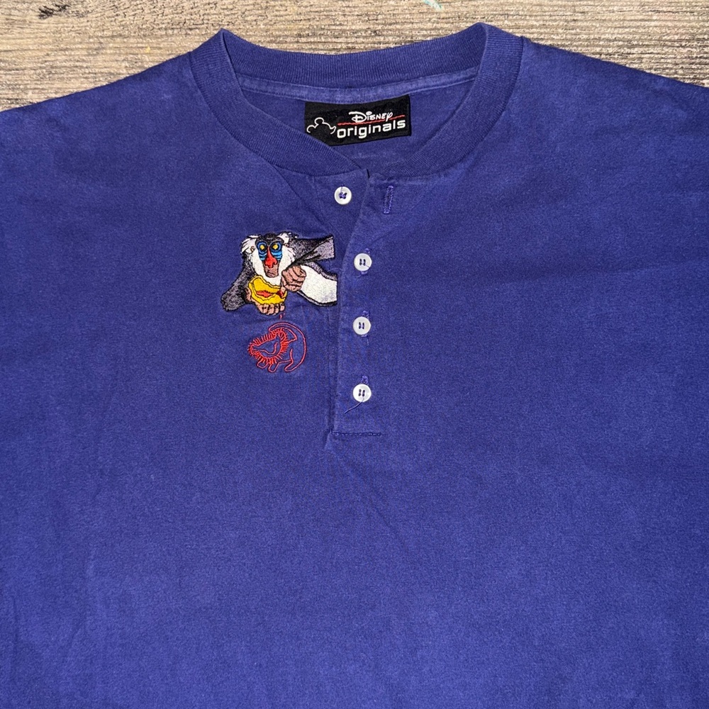 Disney vintage Lion king embroidered Rafiki purple Henley long sleeve shirt - Picture 2 of 6